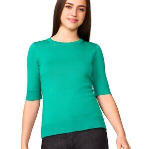 NWT Women's Crew-Neck Elbow-Sleeve Fine-Gauge Sweater, Pepper Green, XL Petite